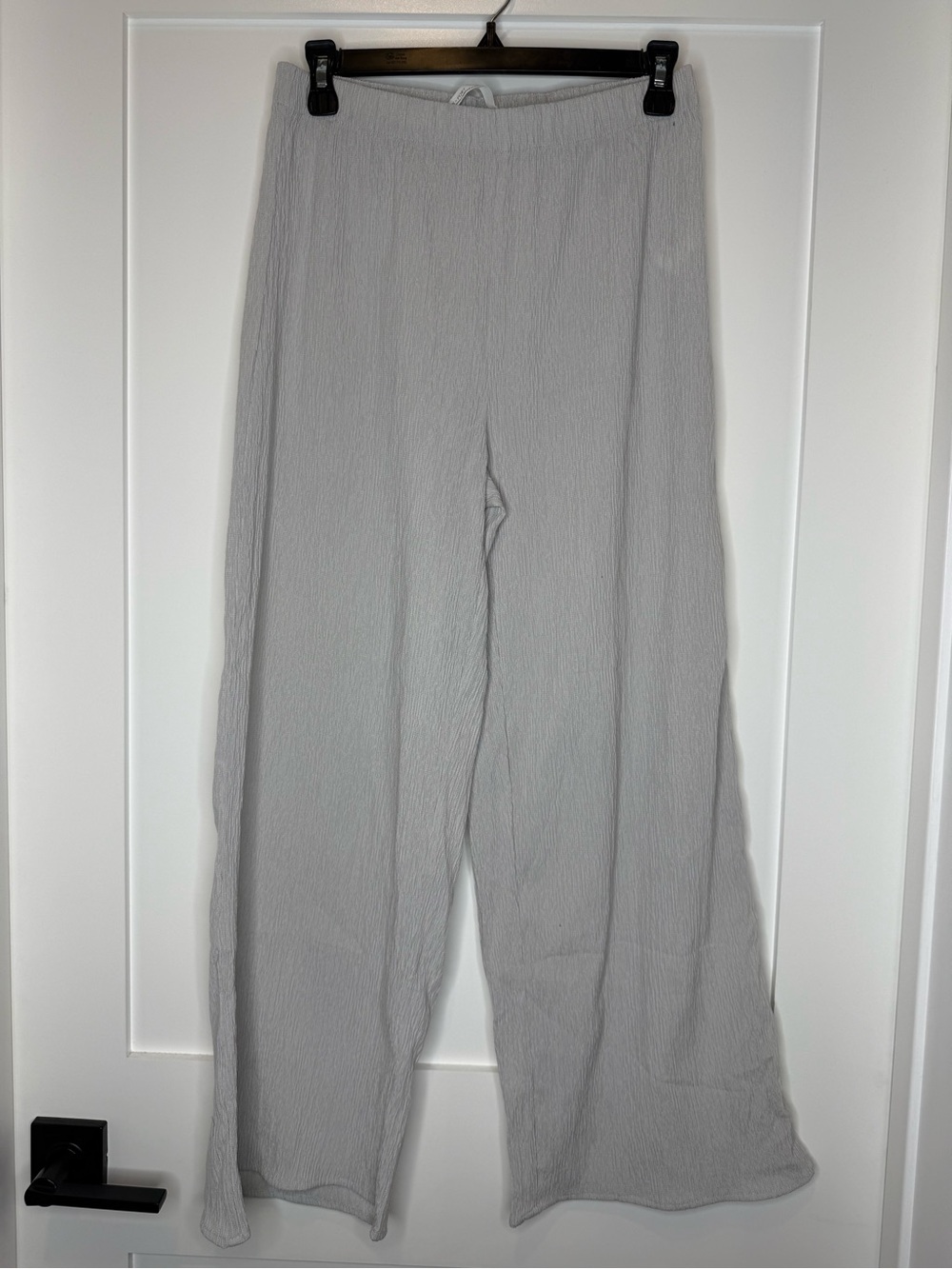 Oak + Fort Gray Crinkle Wide Leg Pants Semi Sheer Size Small